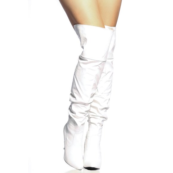 NEW White Slouchy Foldable Over The Knee/Knee High Boot Stiletto High Heel w/Zip - Picture 4 of 6